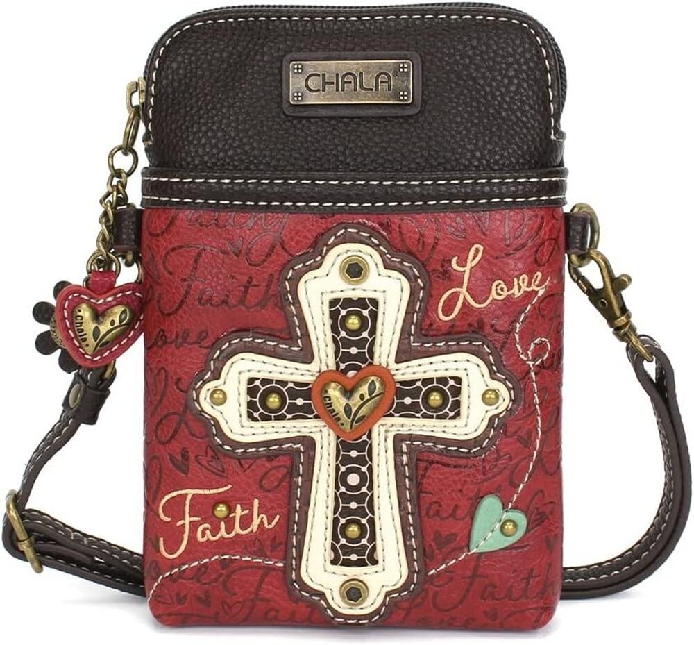 Chala Faux Leather Cellphone Crossbody Purse - Cross, Maroon Red NWT